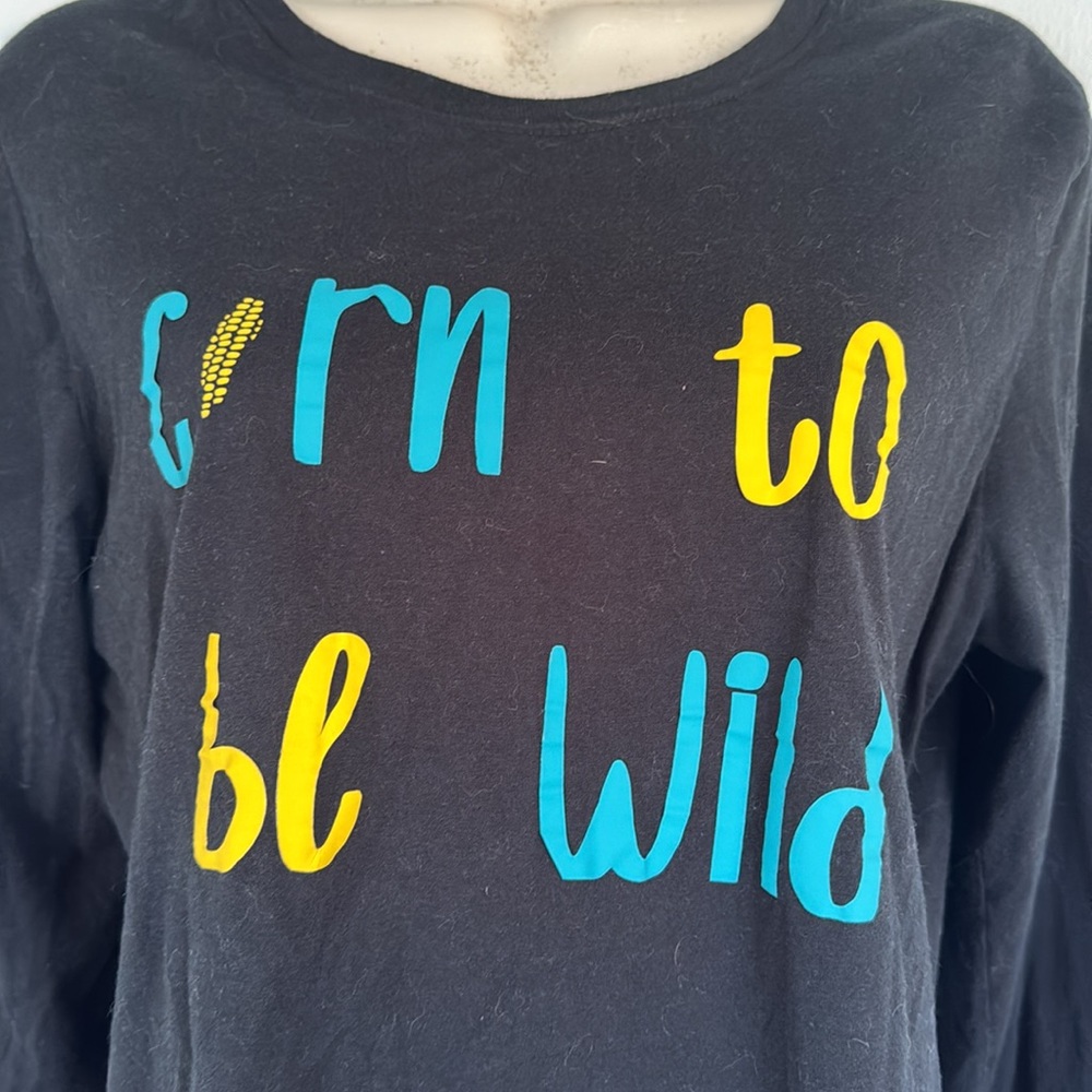 Hanes Corn to be Wild black cotton long sleeve funny tee size large - Picture 4 of 9